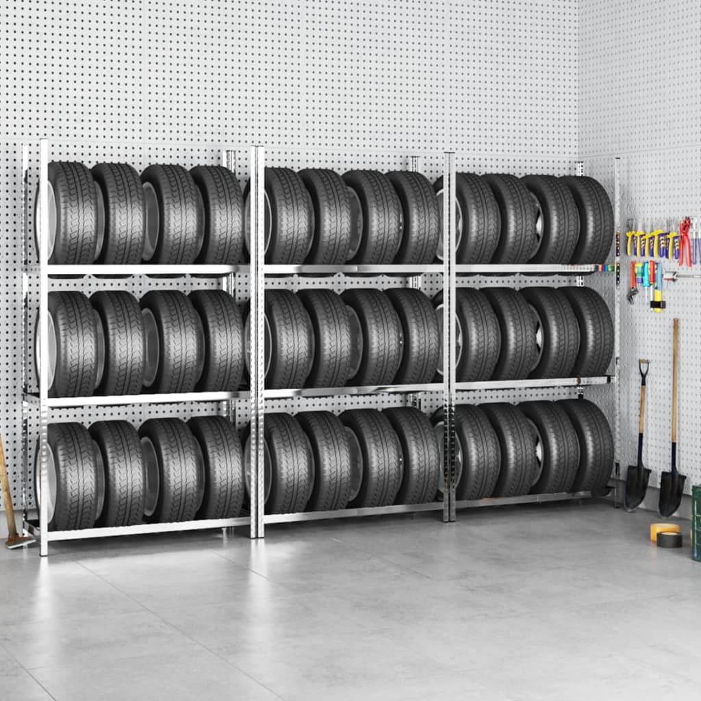 Porte-Pneus À 2 Niveaux 4 Pcs Argenté Acier