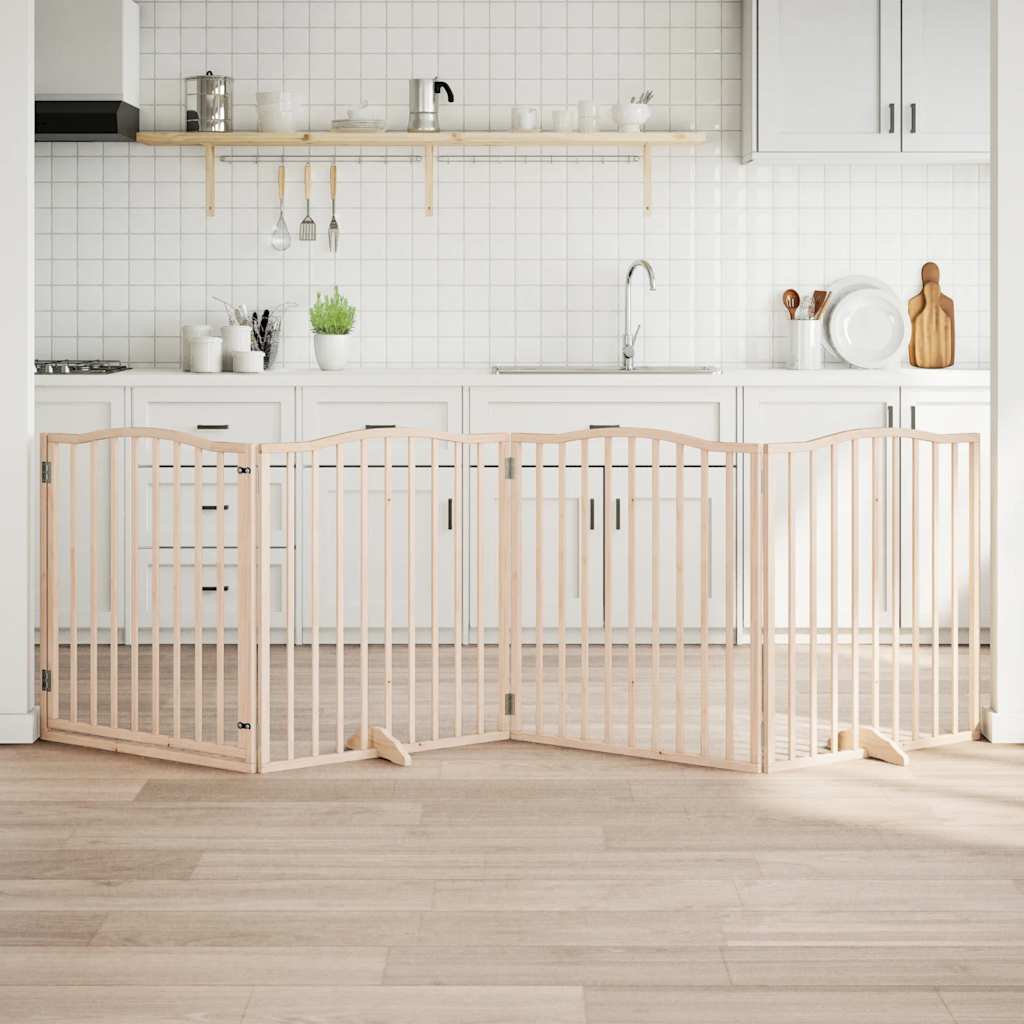 Barrière Pour Chiens Et Porte 4 Panneaux Bois De Peuplier