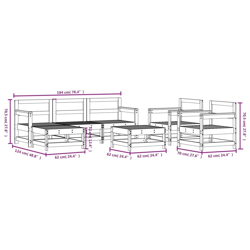 Salon De Jardin 7 Pcs Bois Massif Douglas
