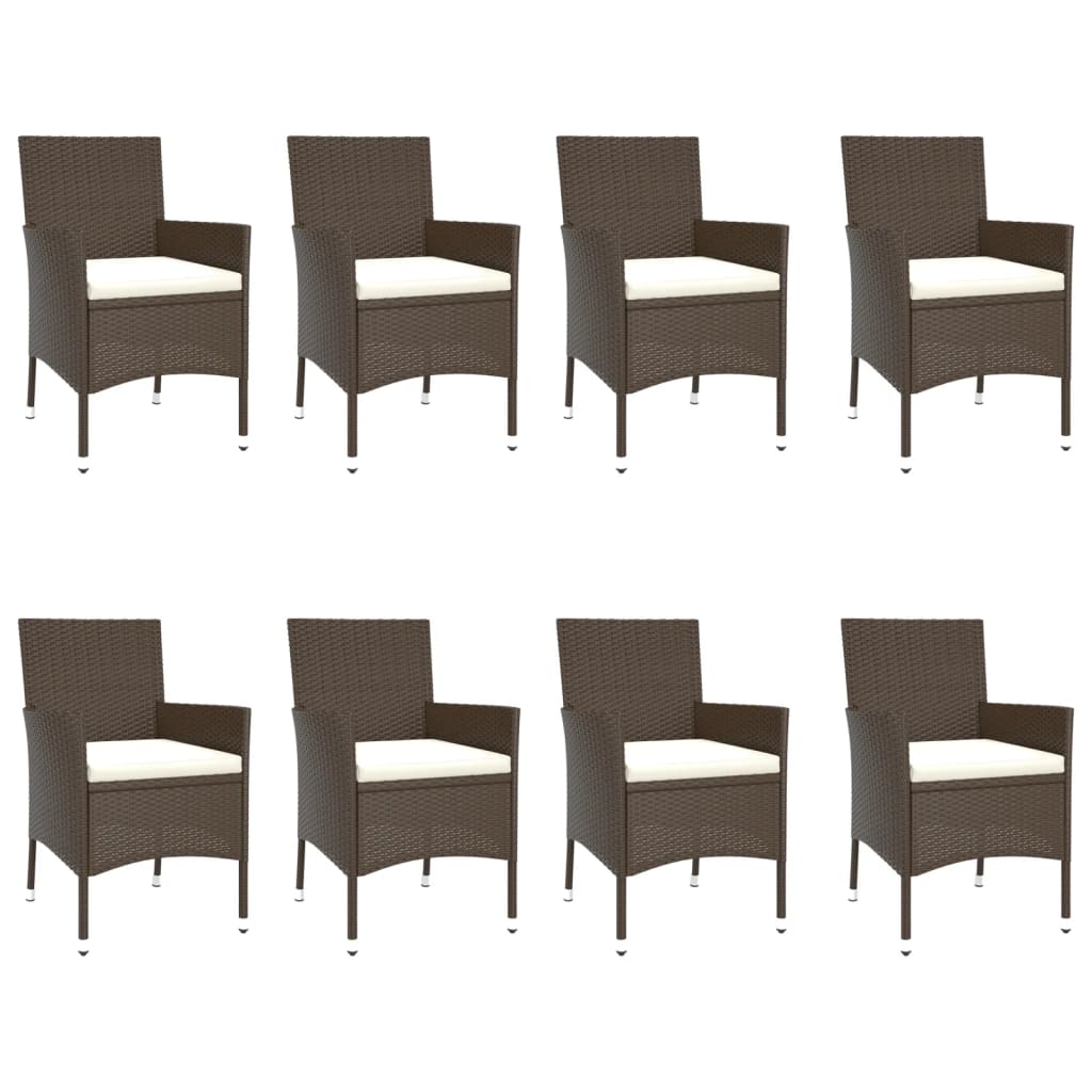 Ensemble À Manger De Jardin Et Coussins 9 Pcs Marron Poly Rotin