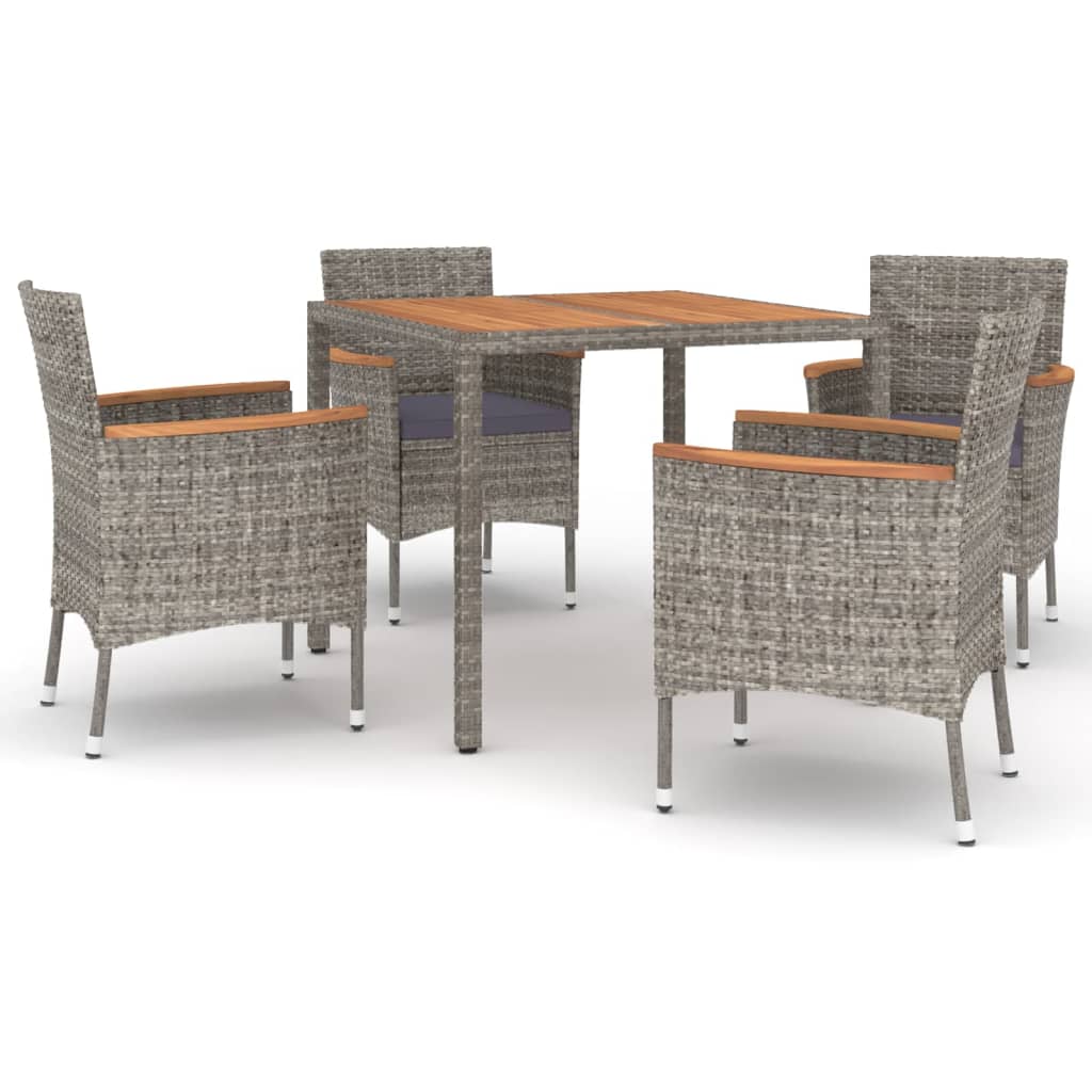 Ensemble À Manger De Jardin 5 Pcs Coussins Gris Résine Tressée