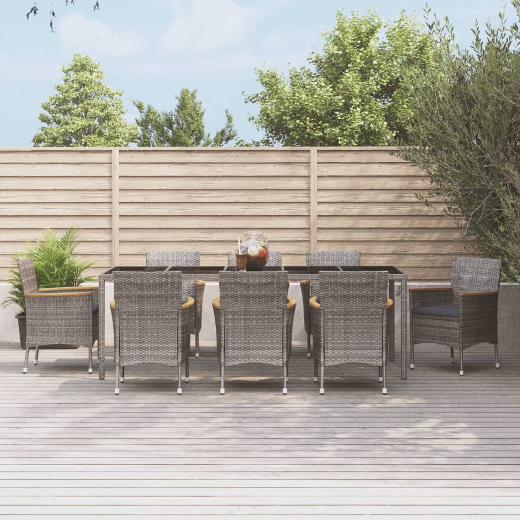 Ensemble À Manger De Jardin 9 Pcs Coussins Gris Résine Tressée