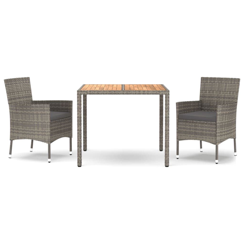 Ensemble À Manger De Jardin 3 Pcs Coussins Gris Résine Tressée