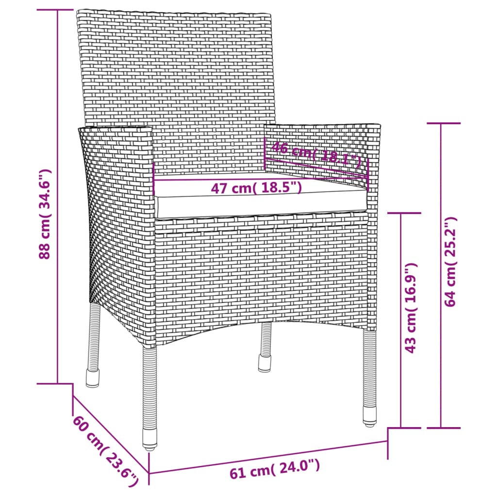 Ensemble À Manger De Jardin 3 Pcs Coussins Gris Résine Tressée