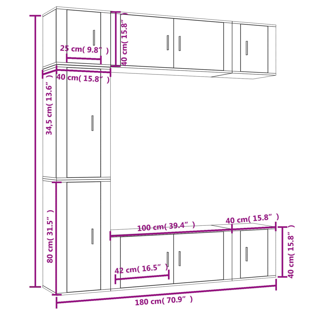 Ensemble De Meubles Tv 7 Pcs Bois D'ingénierie