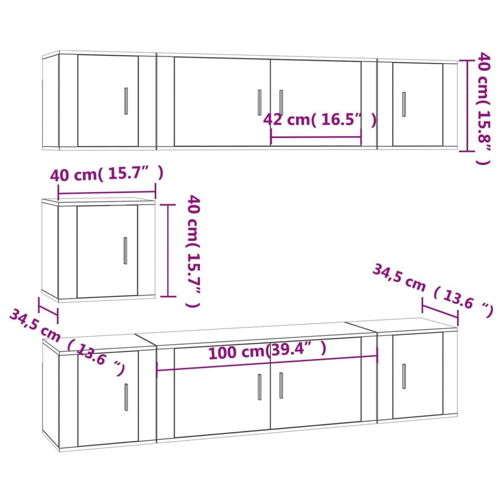 Ensemble De Meubles Tv 7 Pcs Bois D'ingénierie