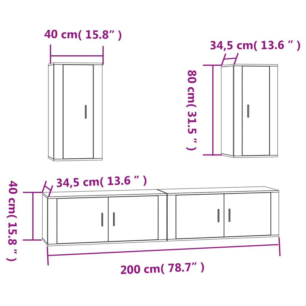 Ensemble De Meubles Tv 4 Pcs Bois D'ingénierie