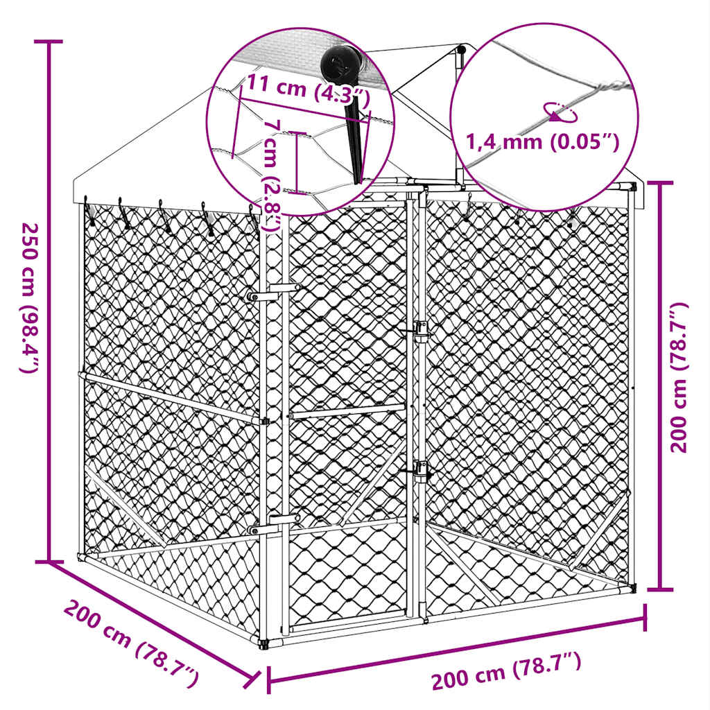 Chenil D'extérieur Pour Chiens Avec Toit Argenté 2X2X2,5 M