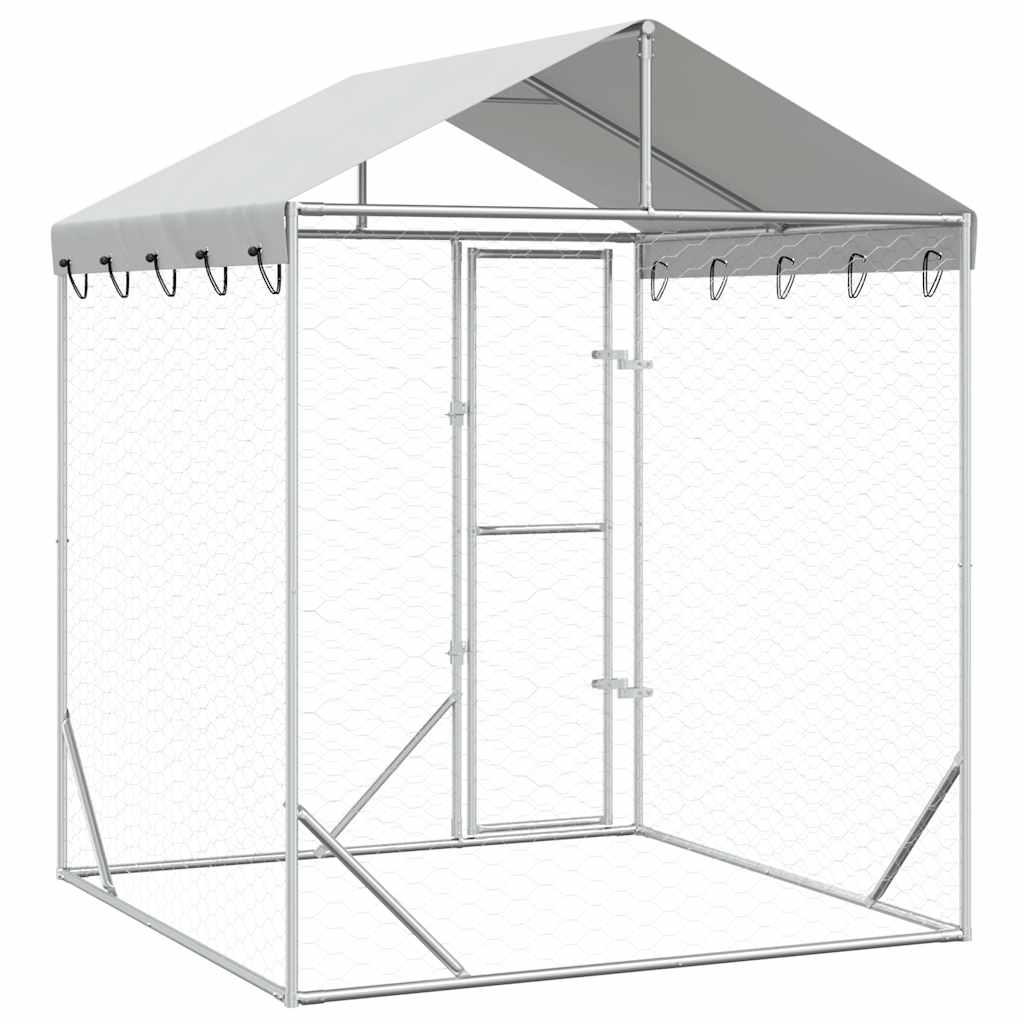 Chenil D'extérieur Pour Chiens Avec Toit Argenté 2X2X2,5 M