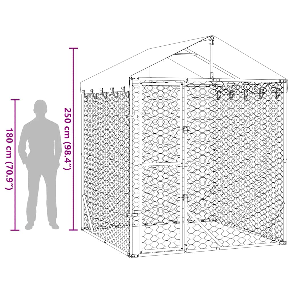 Chenil D'extérieur Pour Chiens Avec Toit Argenté 2X2X2,5 M