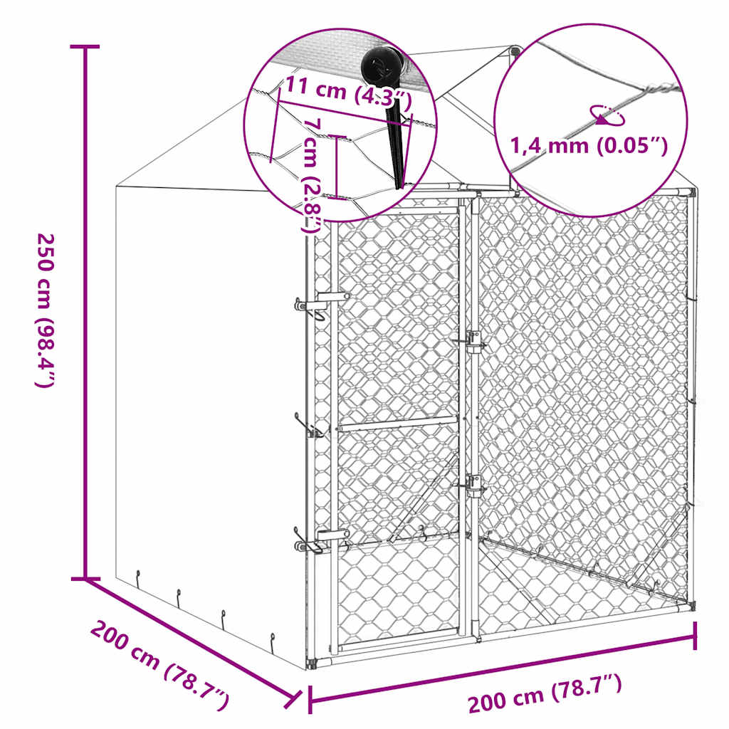 Chenil D'extérieur Pour Chiens Avec Toit Argenté 2X2X2,5 M