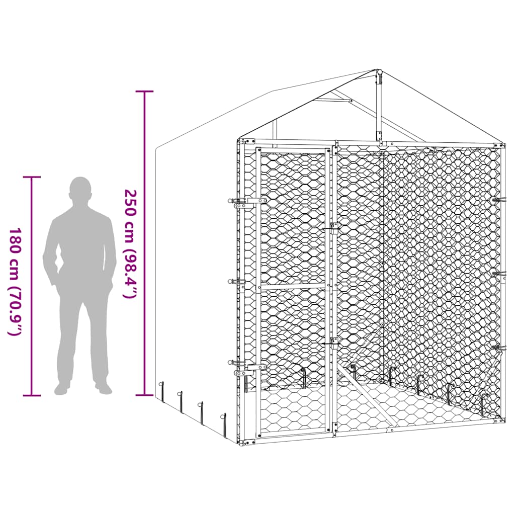 Chenil D'extérieur Pour Chiens Avec Toit Argenté 2X2X2,5 M