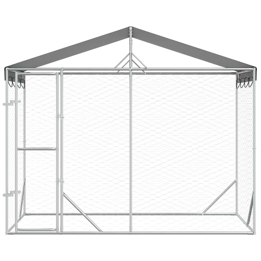 Chenil D'extérieur Pour Chiens Avec Toit Argenté 3X1,5X2,5 M