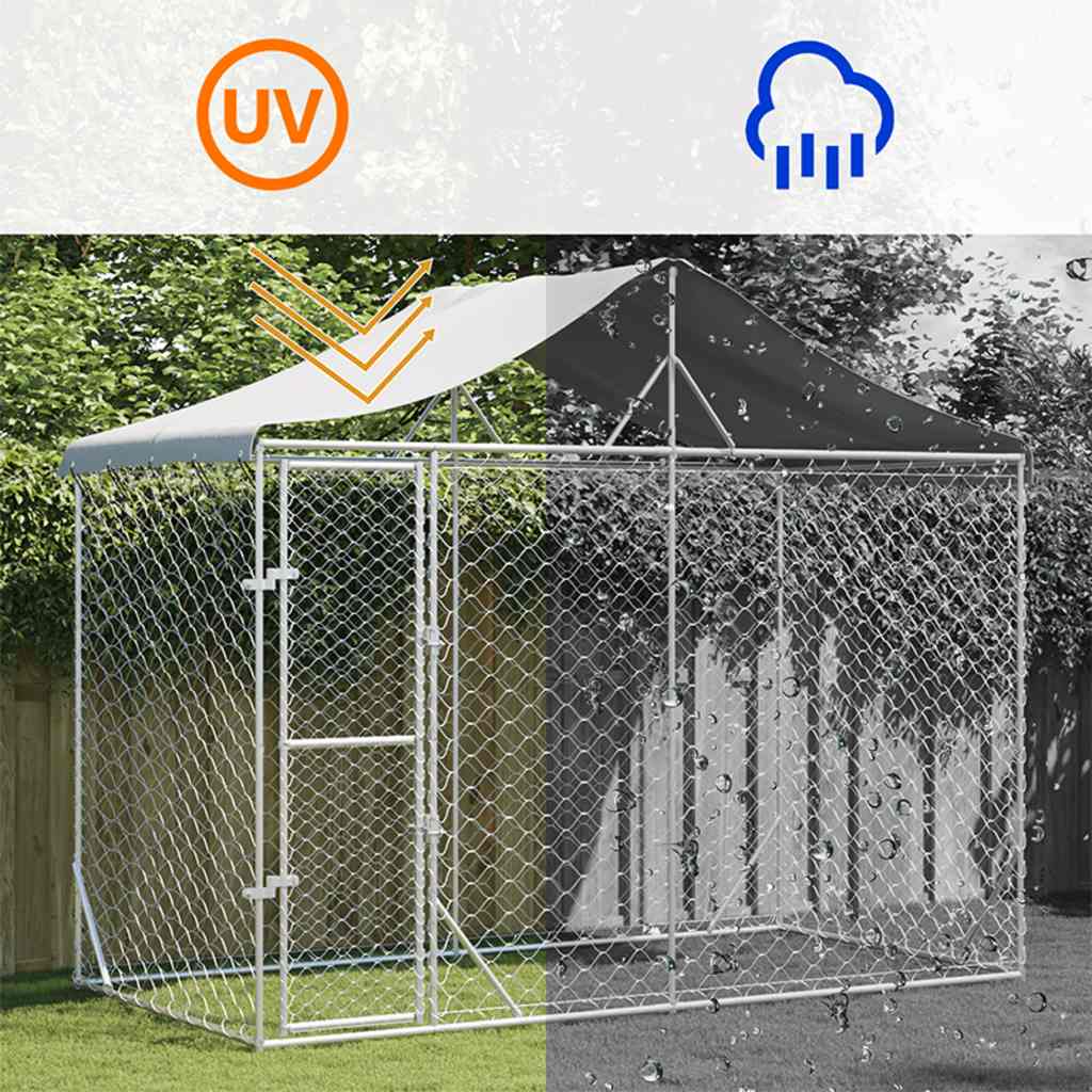 Chenil D'extérieur Pour Chiens Avec Toit Argenté 3X1,5X2,5 M