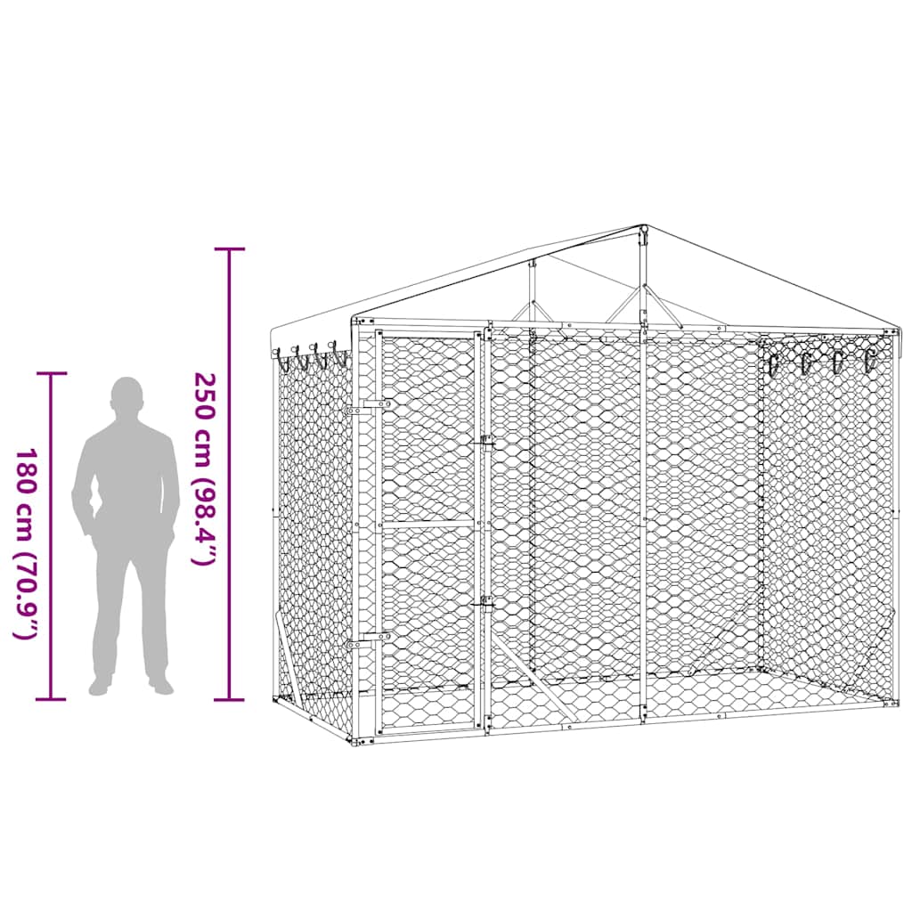 Chenil D'extérieur Pour Chiens Avec Toit Argenté 3X1,5X2,5 M