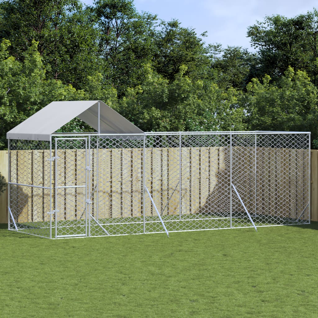 Chenil D'extérieur Pour Chiens Avec Toit Argenté 2X2X2,5 M