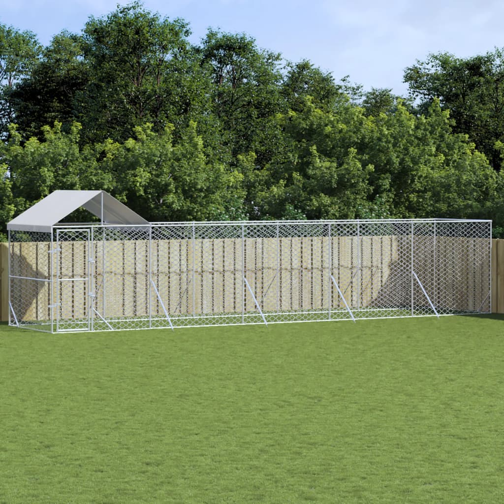 Chenil D'extérieur Pour Chiens Avec Toit Argenté 2X2X2,5 M