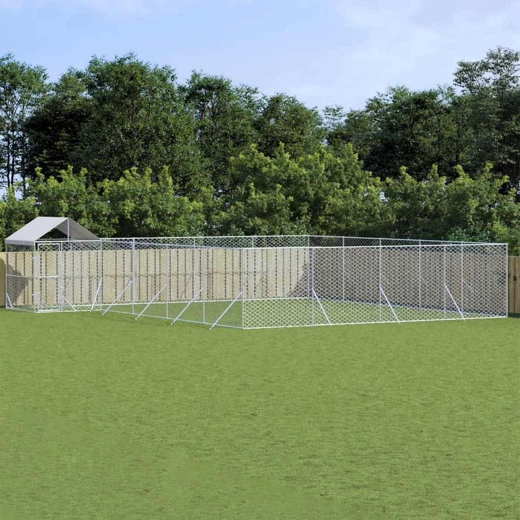 Chenil D'extérieur Pour Chiens Avec Toit Argenté 12X12X2,5 M