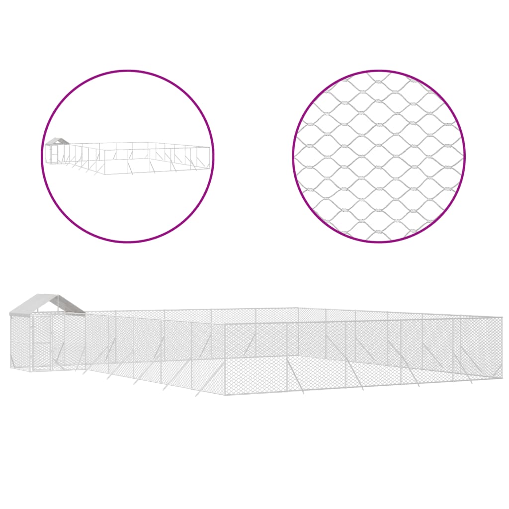 Chenil D'extérieur Pour Chiens Avec Toit Argenté 12X12X2,5 M