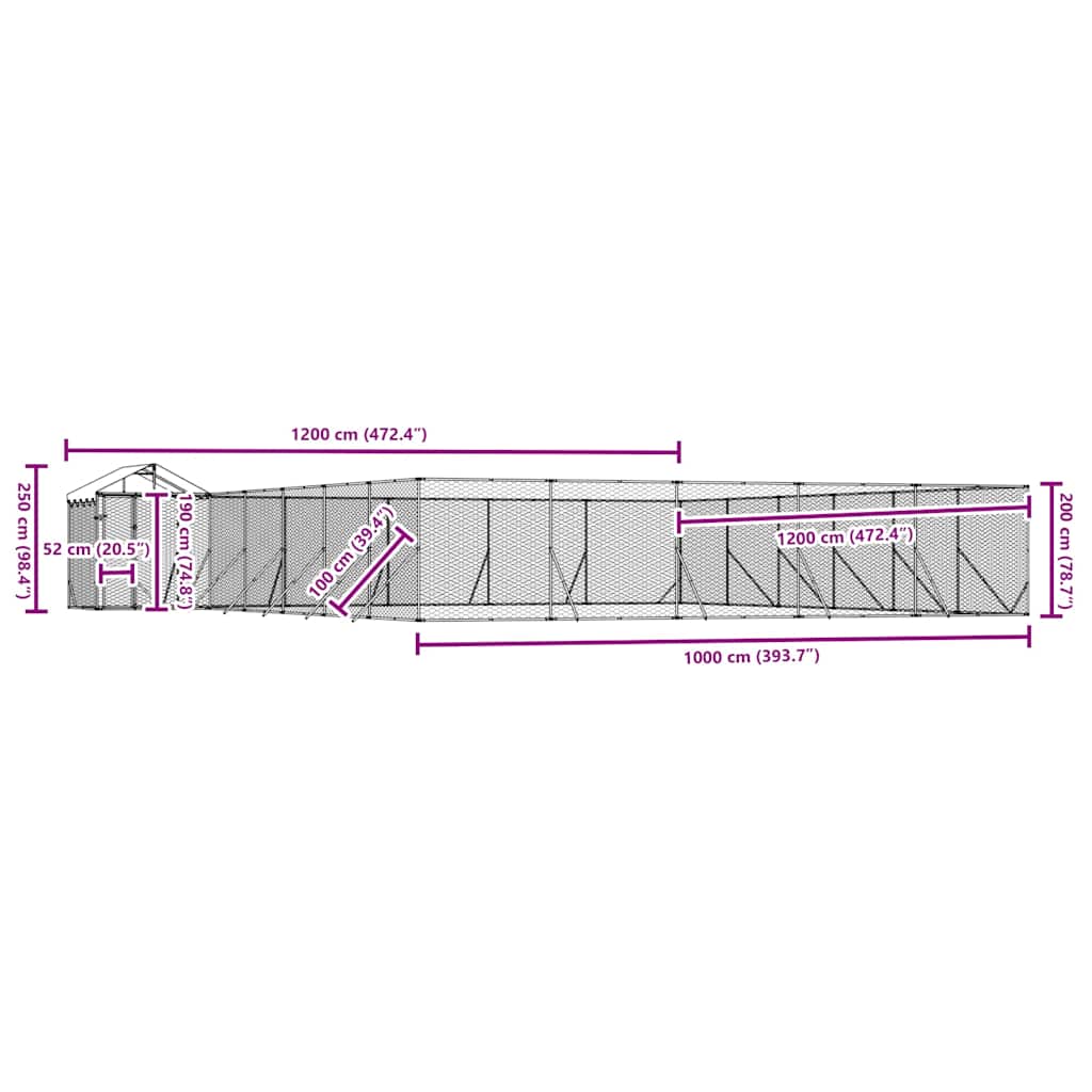 Chenil D'extérieur Pour Chiens Avec Toit Argenté 12X12X2,5 M
