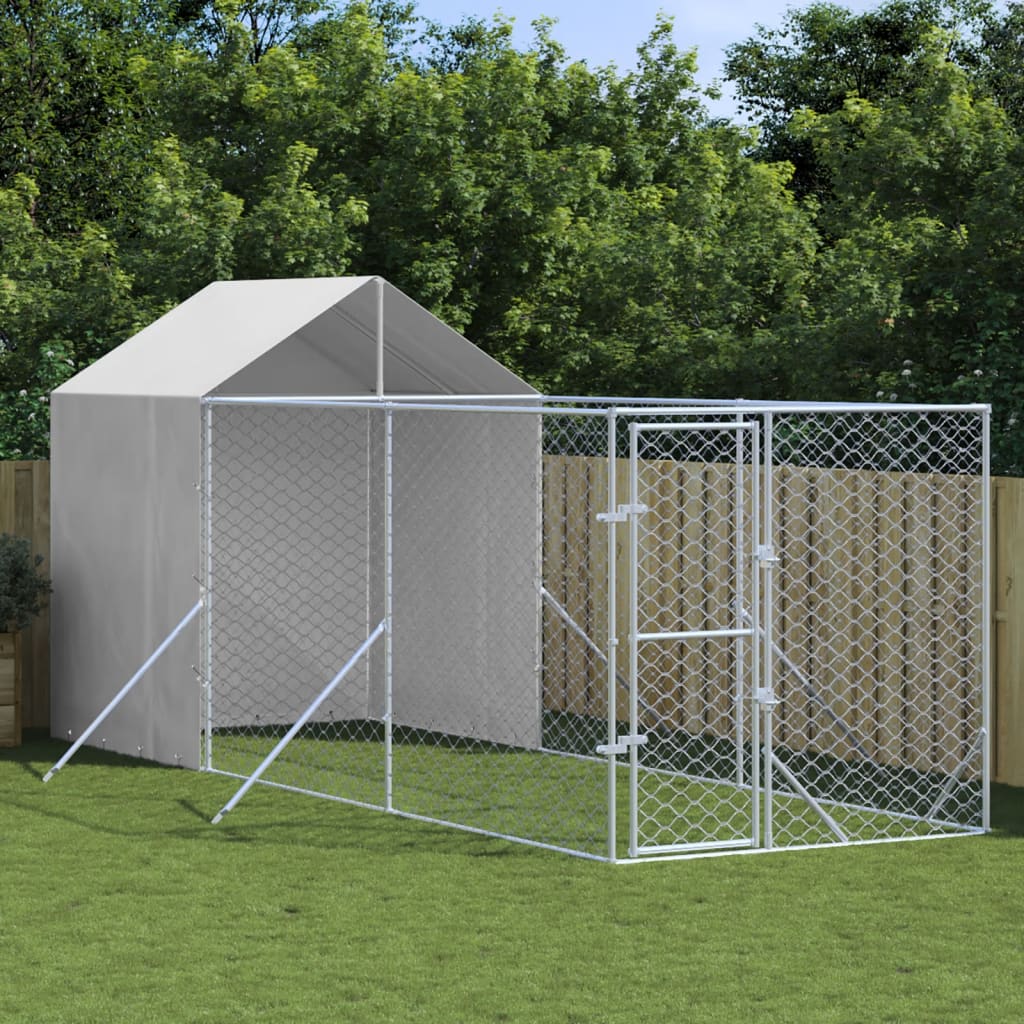 Chenil D'extérieur Pour Chiens Avec Toit Argenté 2X2X2,5 M