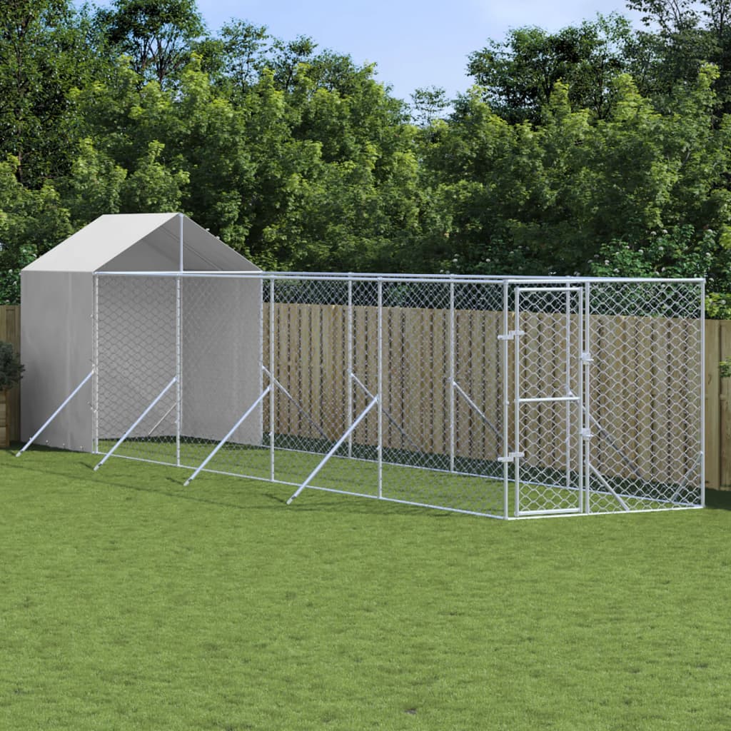 Chenil D'extérieur Pour Chiens Avec Toit Argenté 2X2X2,5 M