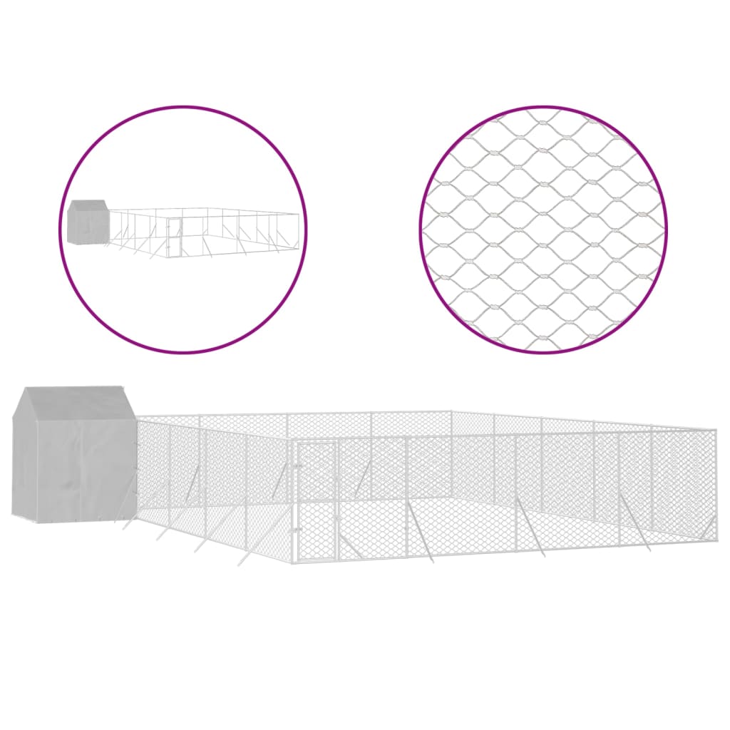 Chenil D'extérieur Pour Chiens Avec Toit Argenté 10X10X2,5 M