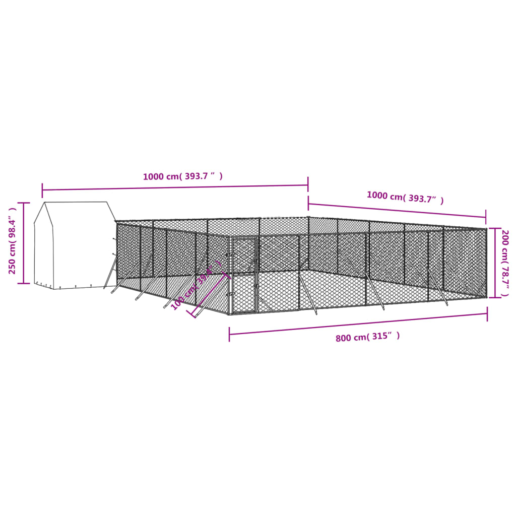 Chenil D'extérieur Pour Chiens Avec Toit Argenté 10X10X2,5 M