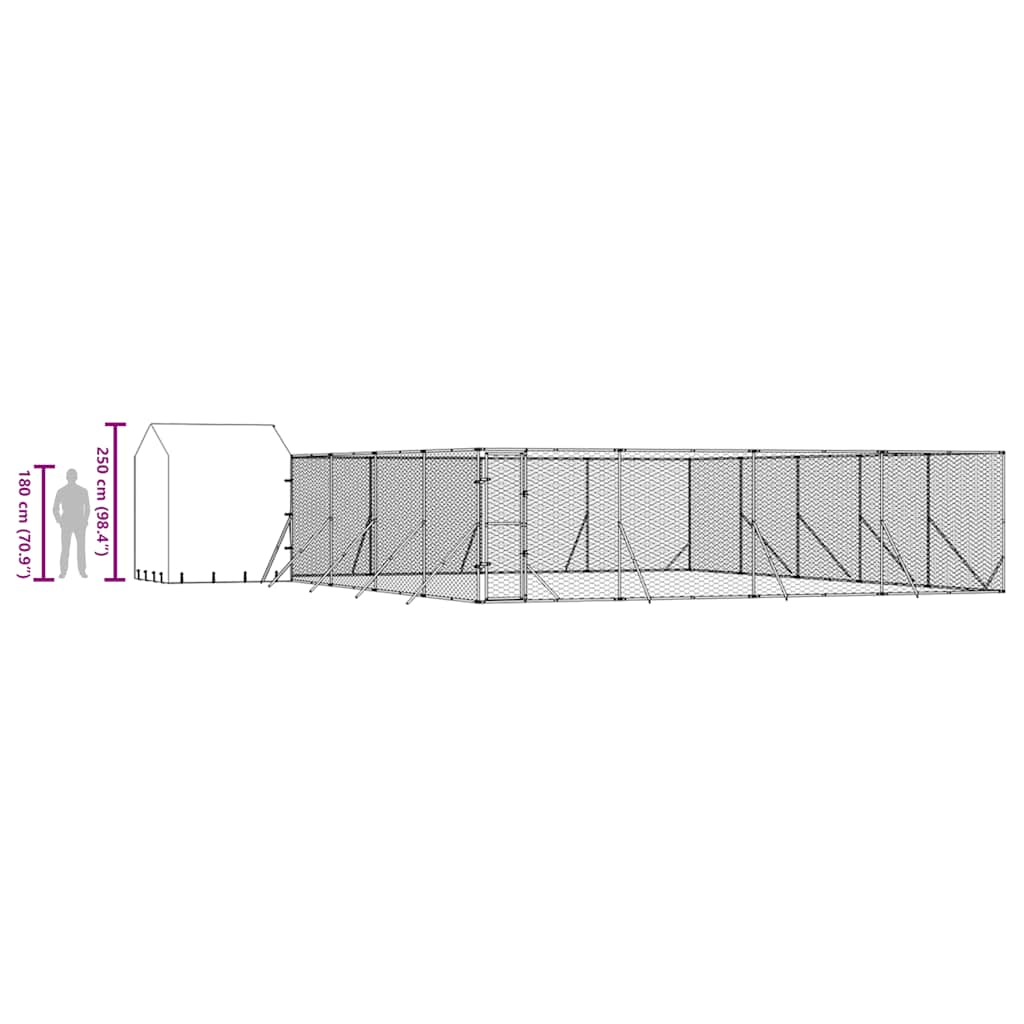 Chenil D'extérieur Pour Chiens Avec Toit Argenté 10X10X2,5 M
