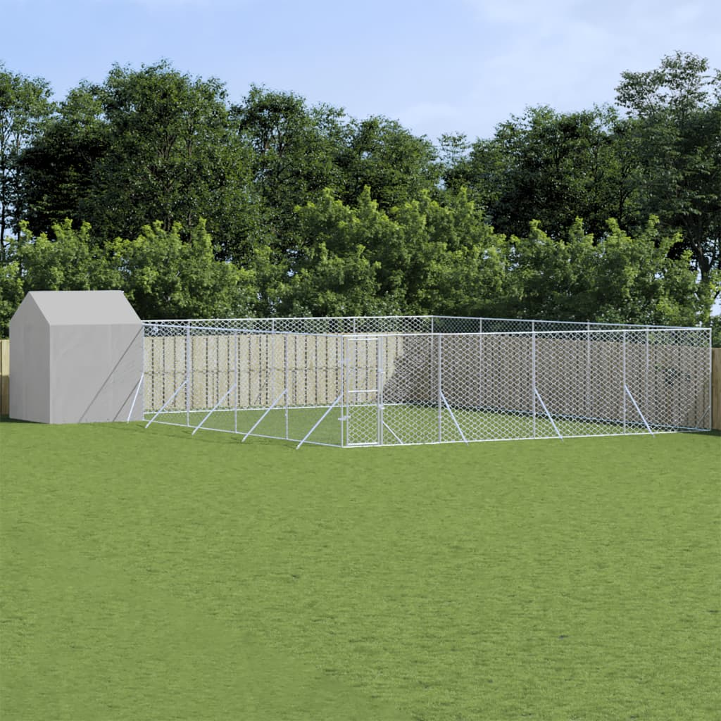 Chenil D'extérieur Pour Chiens Avec Toit Argenté 10X10X2,5 M