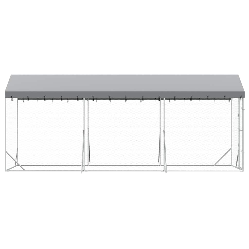 Chenil D'extérieur Pour Chiens Avec Toit Argenté 2X6X2,5 M