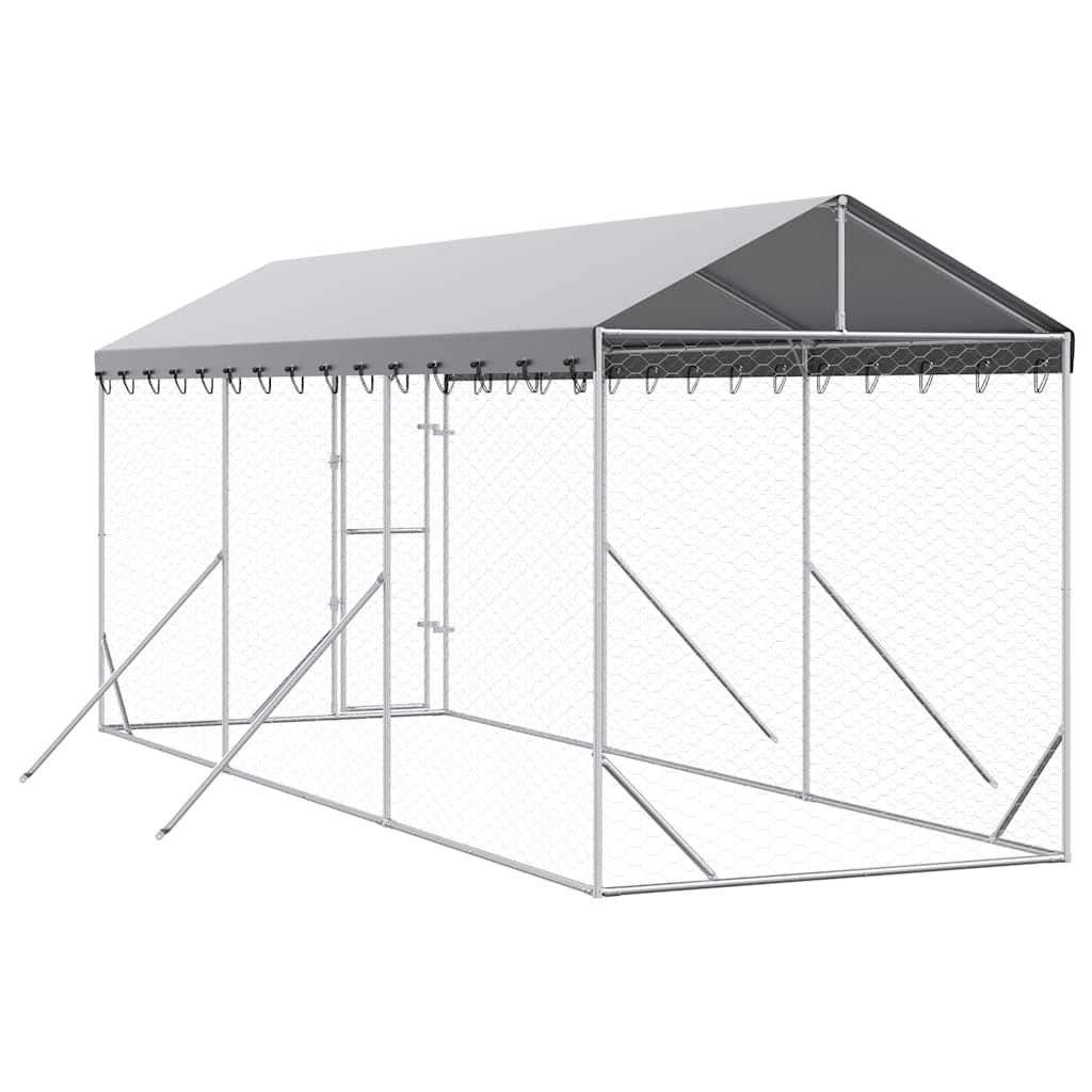 Chenil D'extérieur Pour Chiens Avec Toit Argenté 2X6X2,5 M