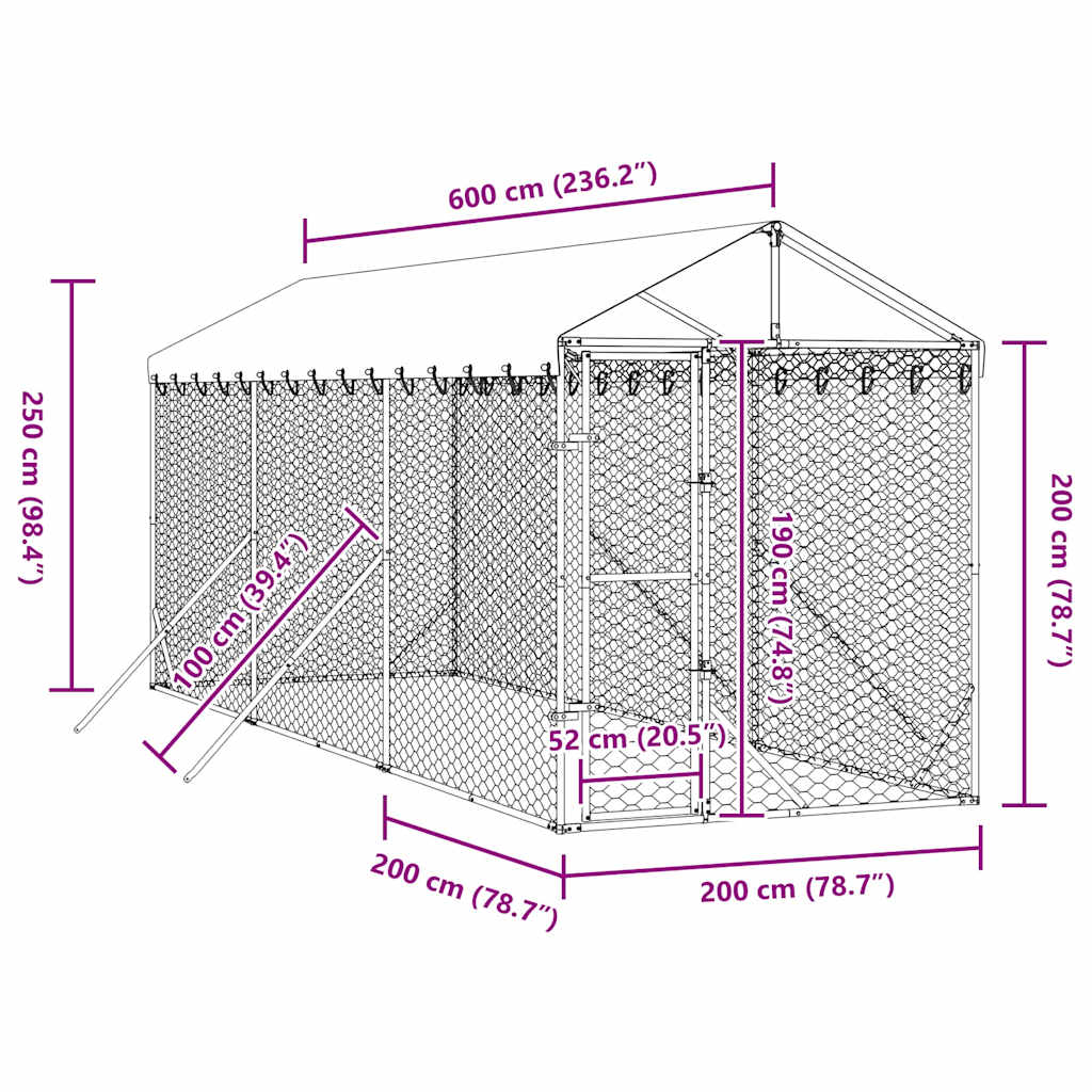 Chenil D'extérieur Pour Chiens Avec Toit Argenté 2X6X2,5 M