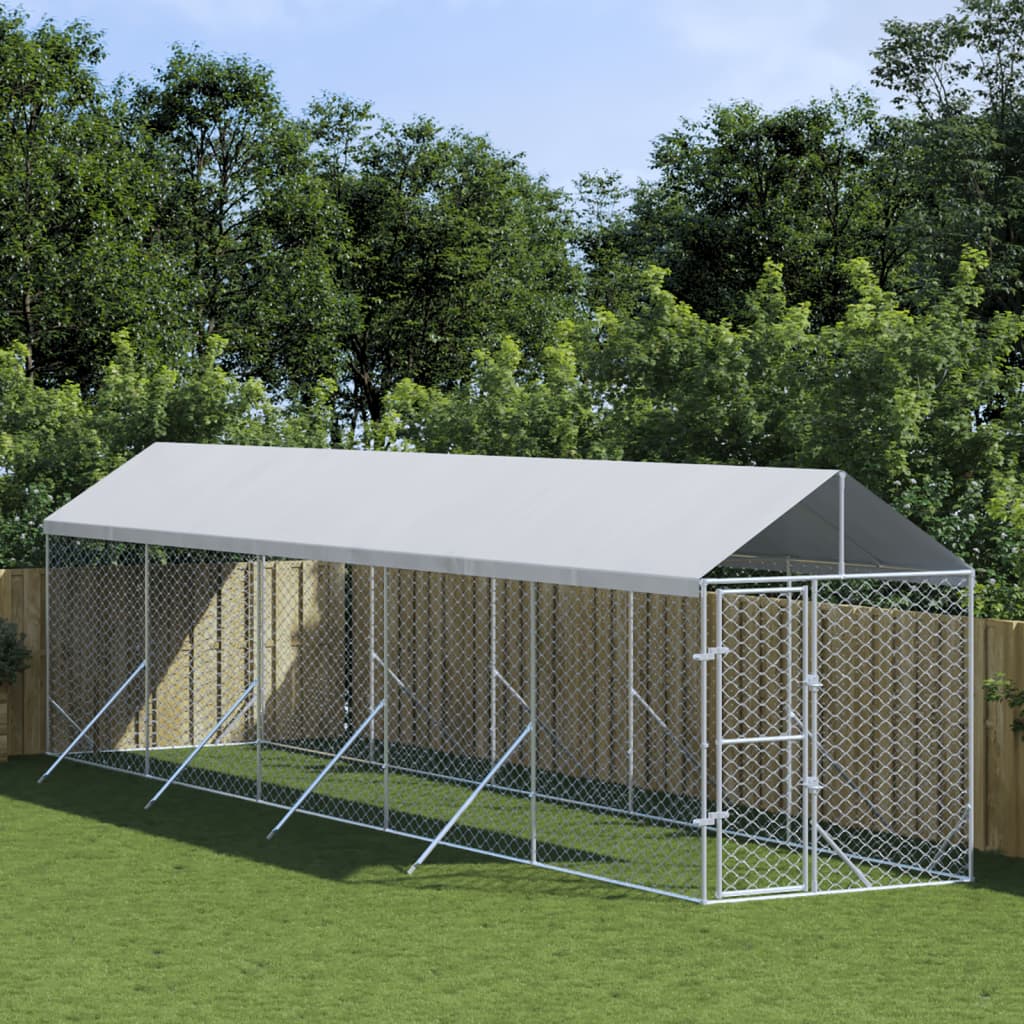 Chenil D'extérieur Pour Chiens Avec Toit Argenté 2X6X2,5 M