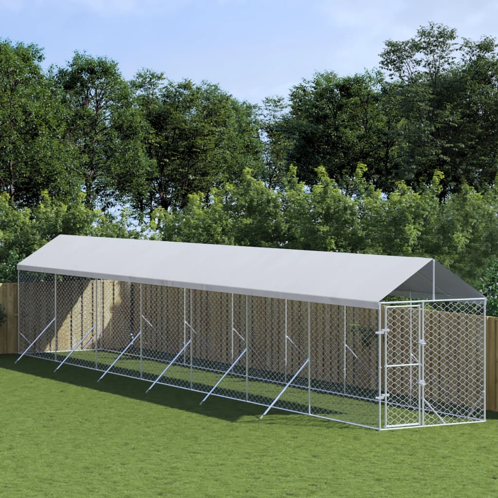 Chenil D'extérieur Pour Chiens Avec Toit Argenté 2X6X2,5 M