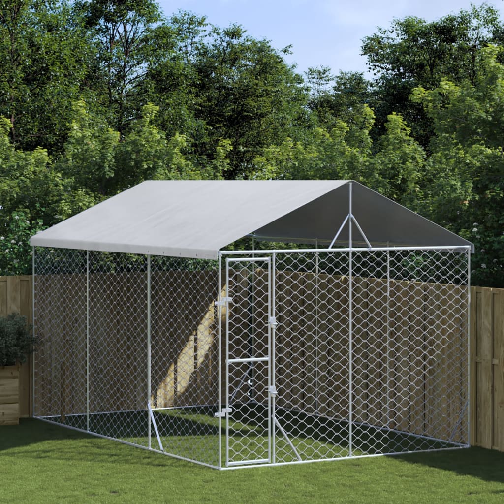 Chenil D'extérieur Pour Chiens Avec Toit Argenté 3X1,5X2,5 M