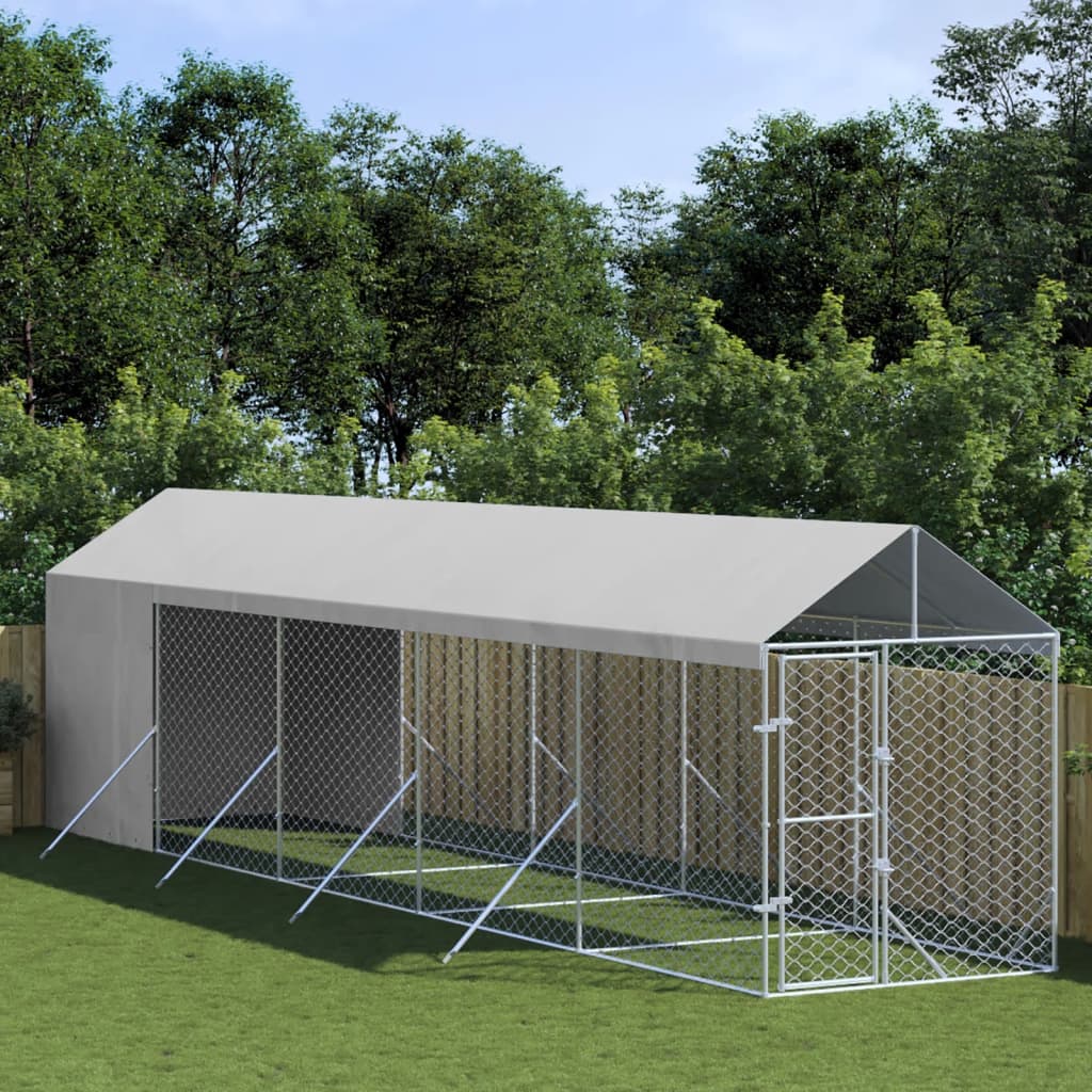 Chenil D'extérieur Pour Chiens Avec Toit Argenté 2X14X2,5 M