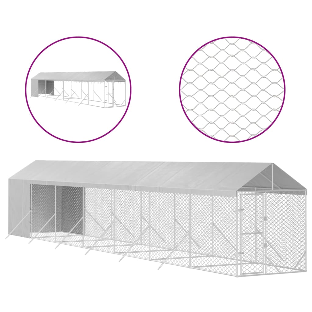 Chenil D'extérieur Pour Chiens Avec Toit Argenté 2X14X2,5 M