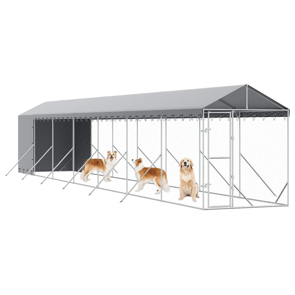 Chenil D'extérieur Pour Chiens Avec Toit Argenté 2X14X2,5 M