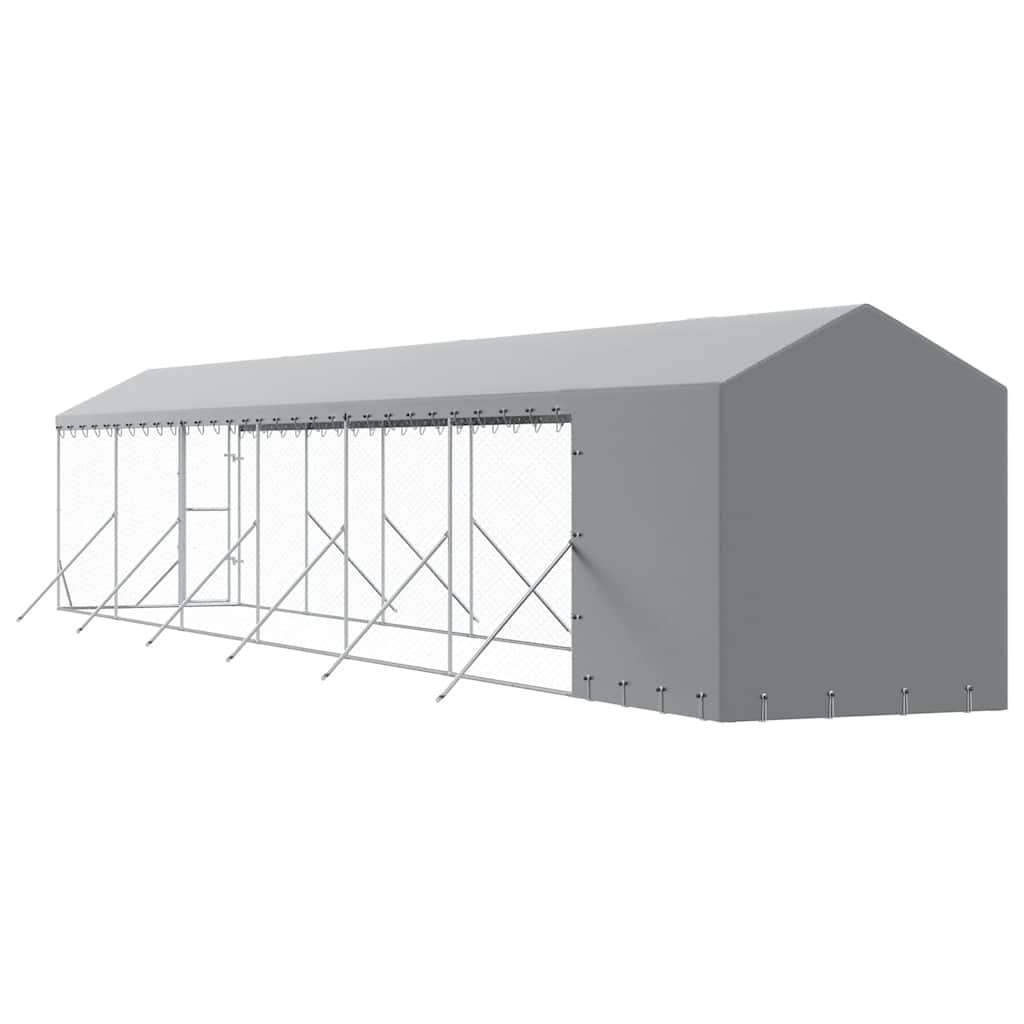 Chenil D'extérieur Pour Chiens Avec Toit Argenté 2X14X2,5 M