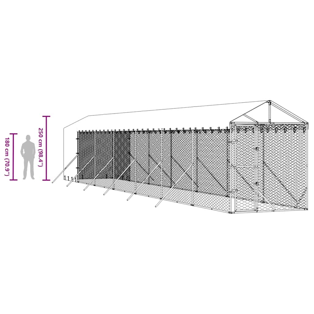 Chenil D'extérieur Pour Chiens Avec Toit Argenté 2X14X2,5 M
