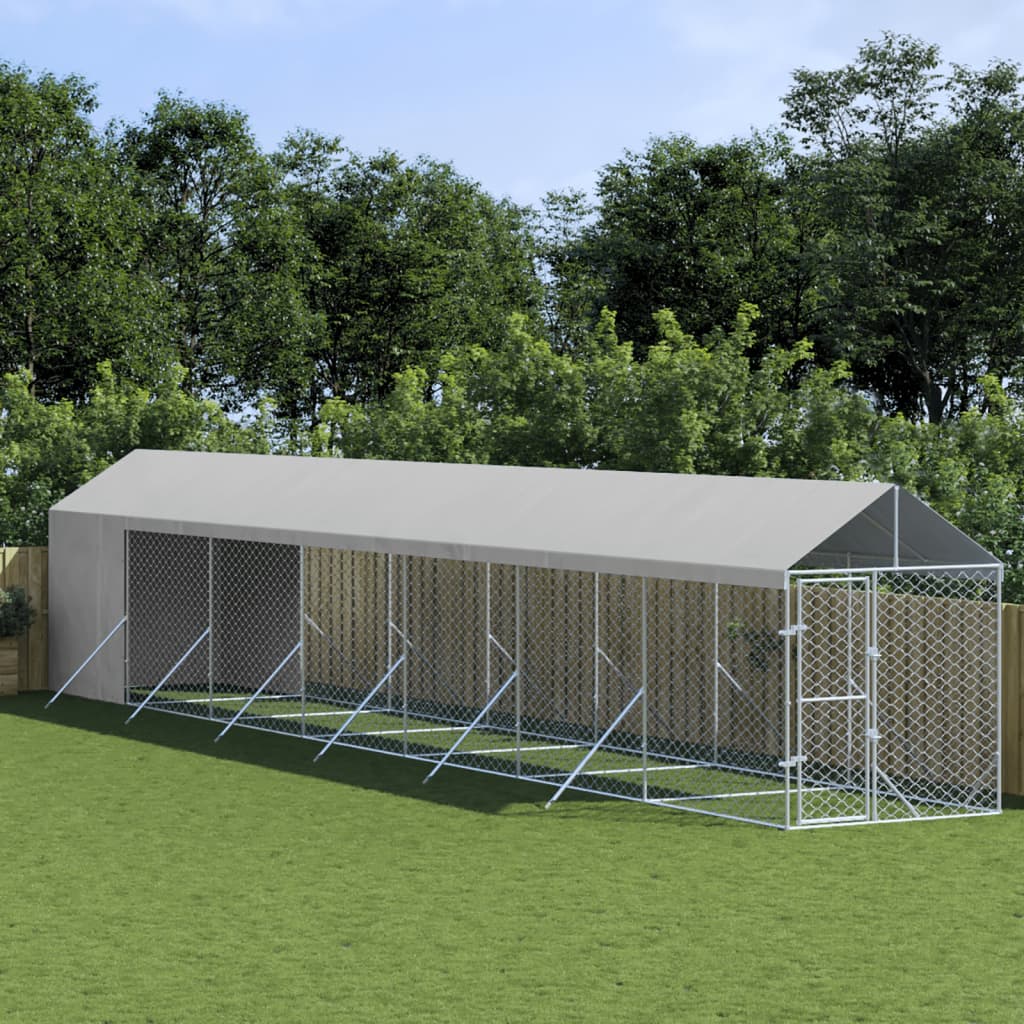 Chenil D'extérieur Pour Chiens Avec Toit Argenté 2X14X2,5 M
