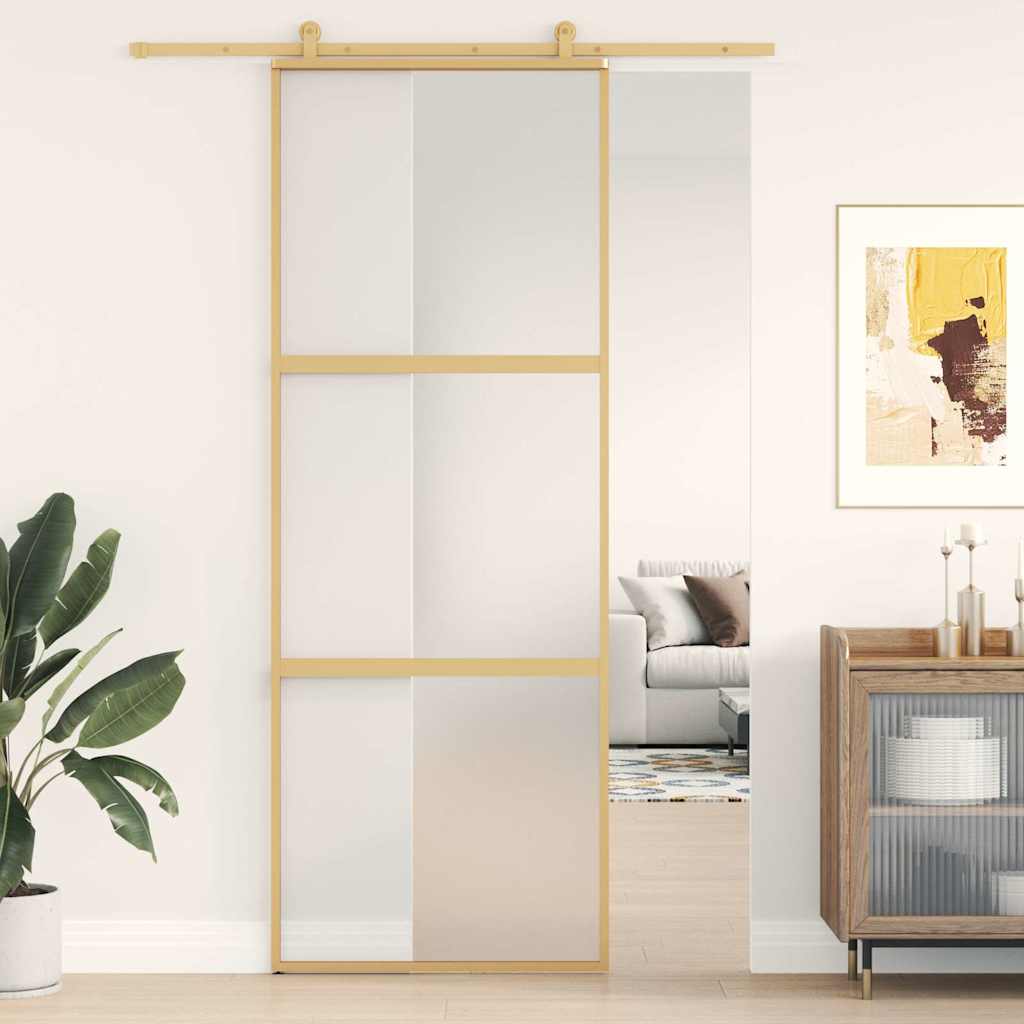 Porte Coulissante Doré Verre Esg Dépoli Et Aluminium Doré Et Mat