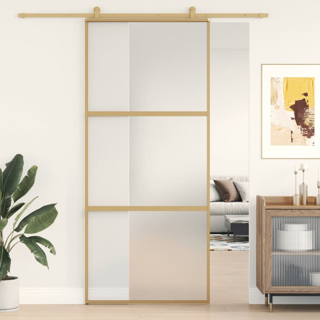 Porte Coulissante Doré Verre Esg Dépoli Et Aluminium Doré Et Mat