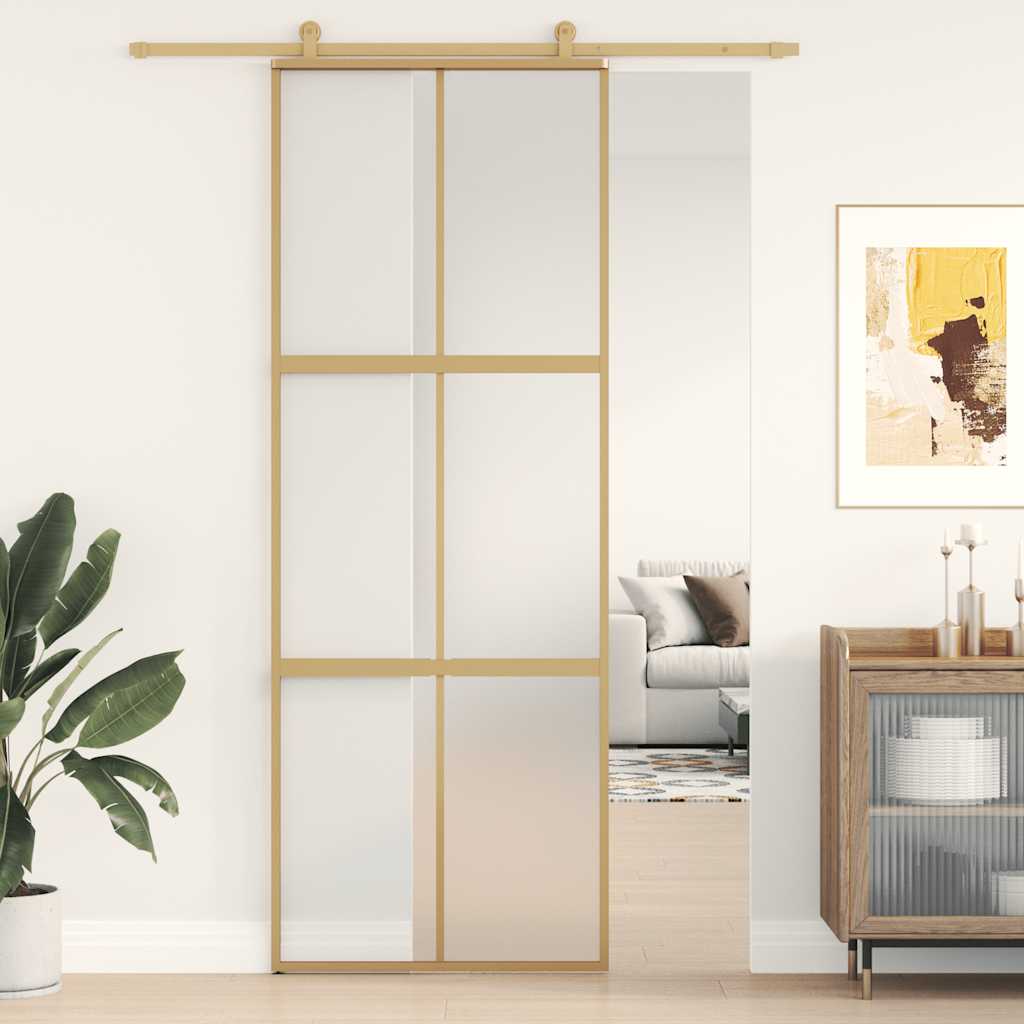Porte Coulissante Doré Verre Esg Dépoli Et Aluminium Doré Et Mat