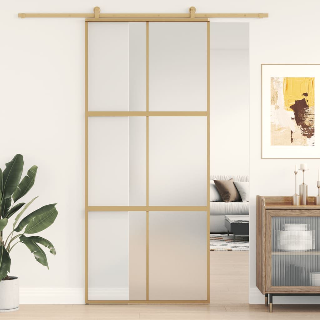 Porte Coulissante Doré Verre Esg Dépoli Et Aluminium Doré Et Mat