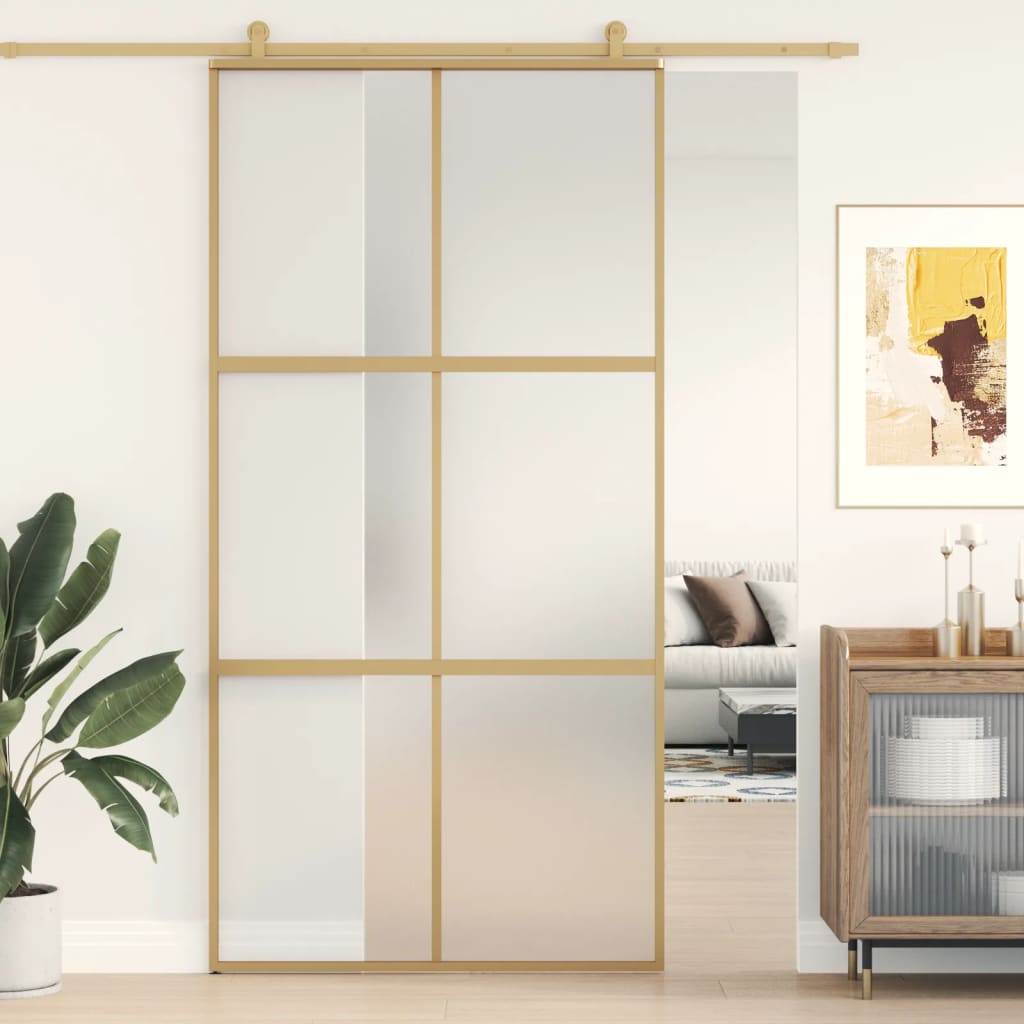 Porte Coulissante Doré Verre Esg Dépoli Et Aluminium Doré Et Mat