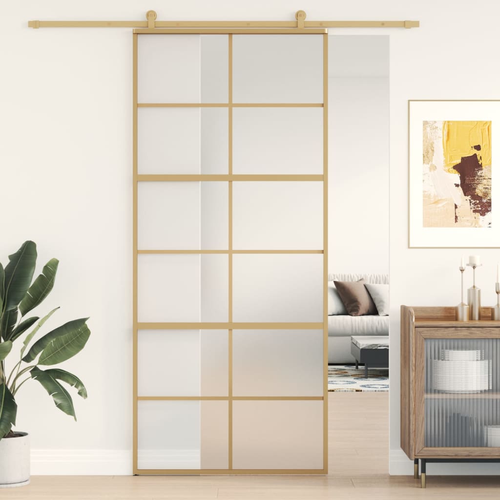 Porte Coulissante Doré Verre Esg Dépoli Et Aluminium Doré Et Mat