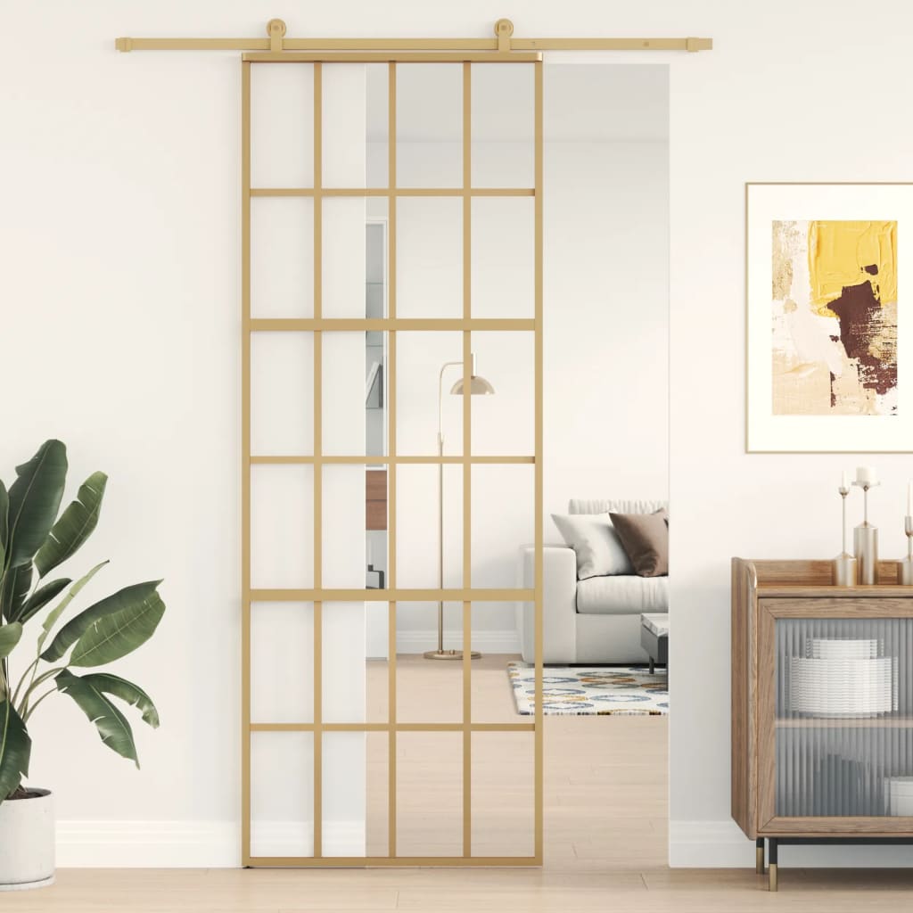 Porte Coulissante Verre Esg Clair Et Aluminium Doré