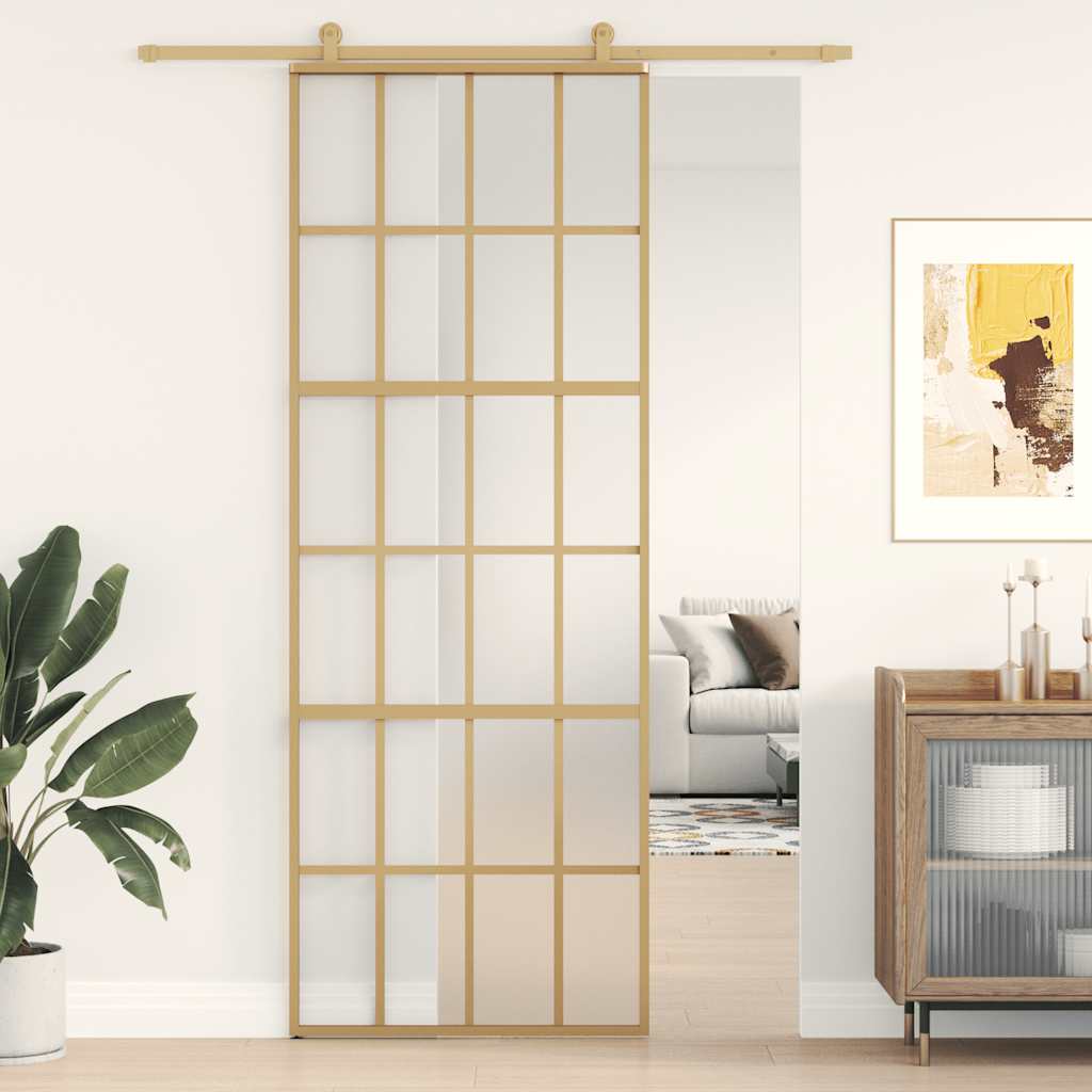 Porte Coulissante Doré Verre Esg Dépoli Et Aluminium Doré Et Mat